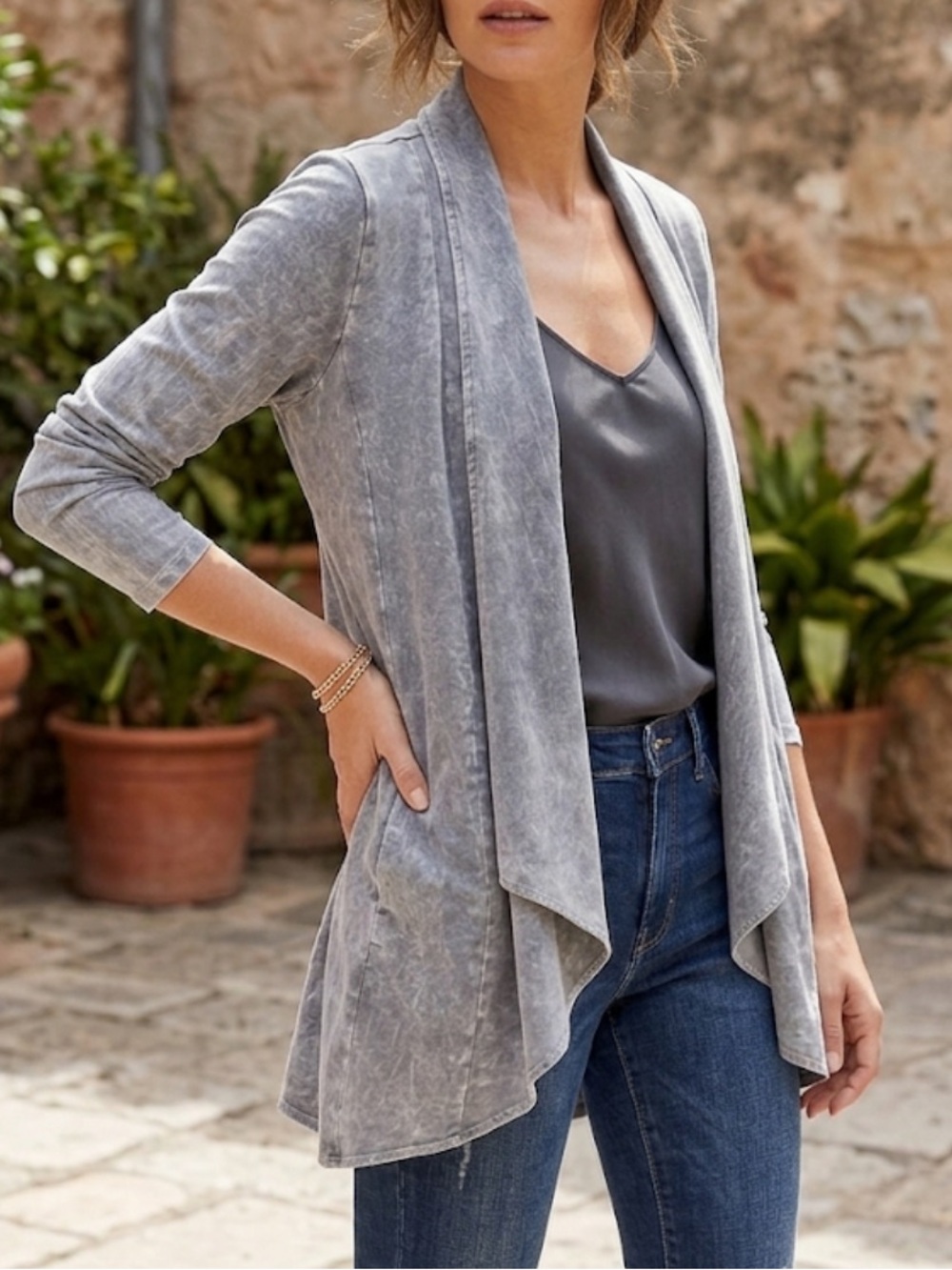 Testimony Los Angeles Chic French Terry Victorian draped‎ jacket Gray